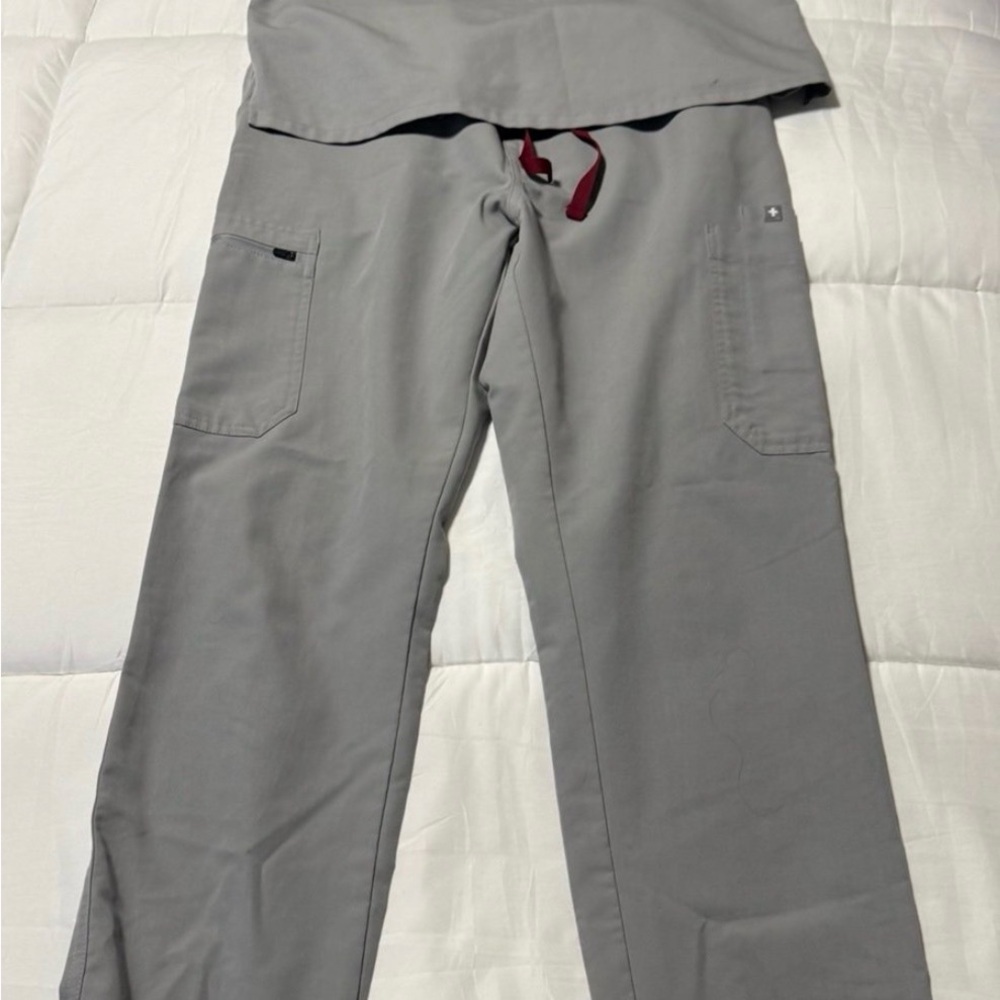 Figs Gray Women's Cargo Pants with Red Drawstring